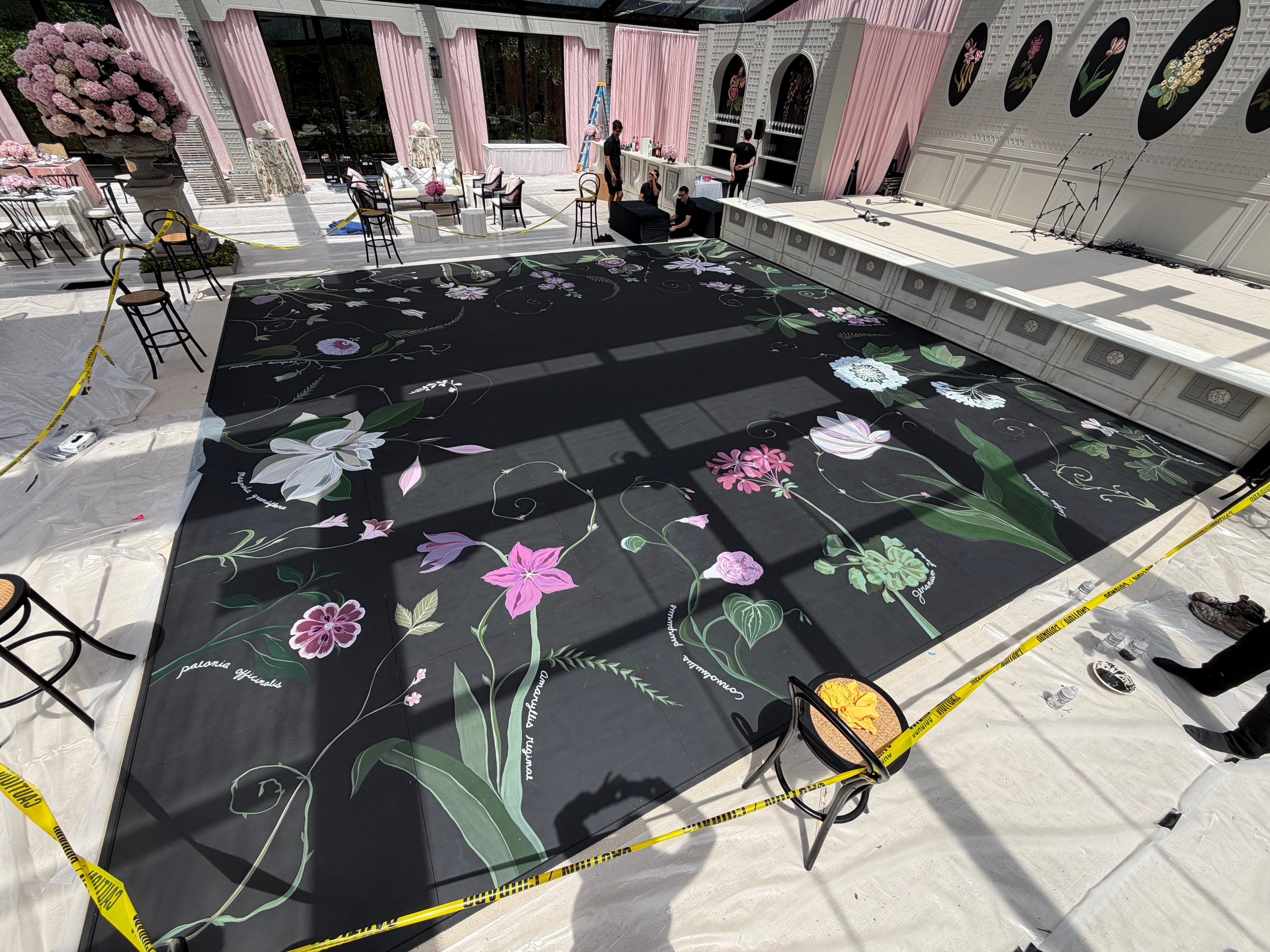 Botanical dance floor mural — additional installed view
