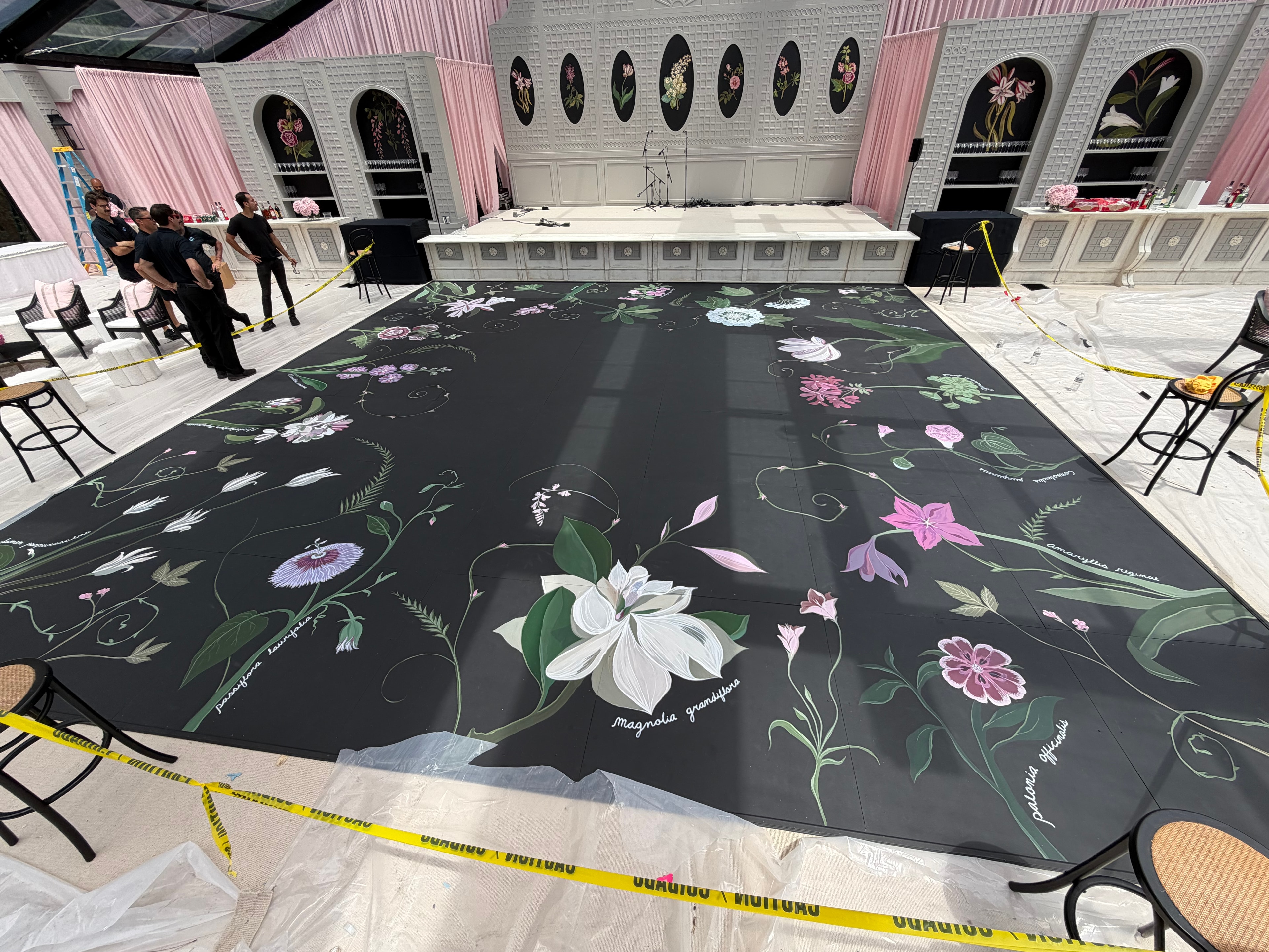 Botanical dance floor mural detail